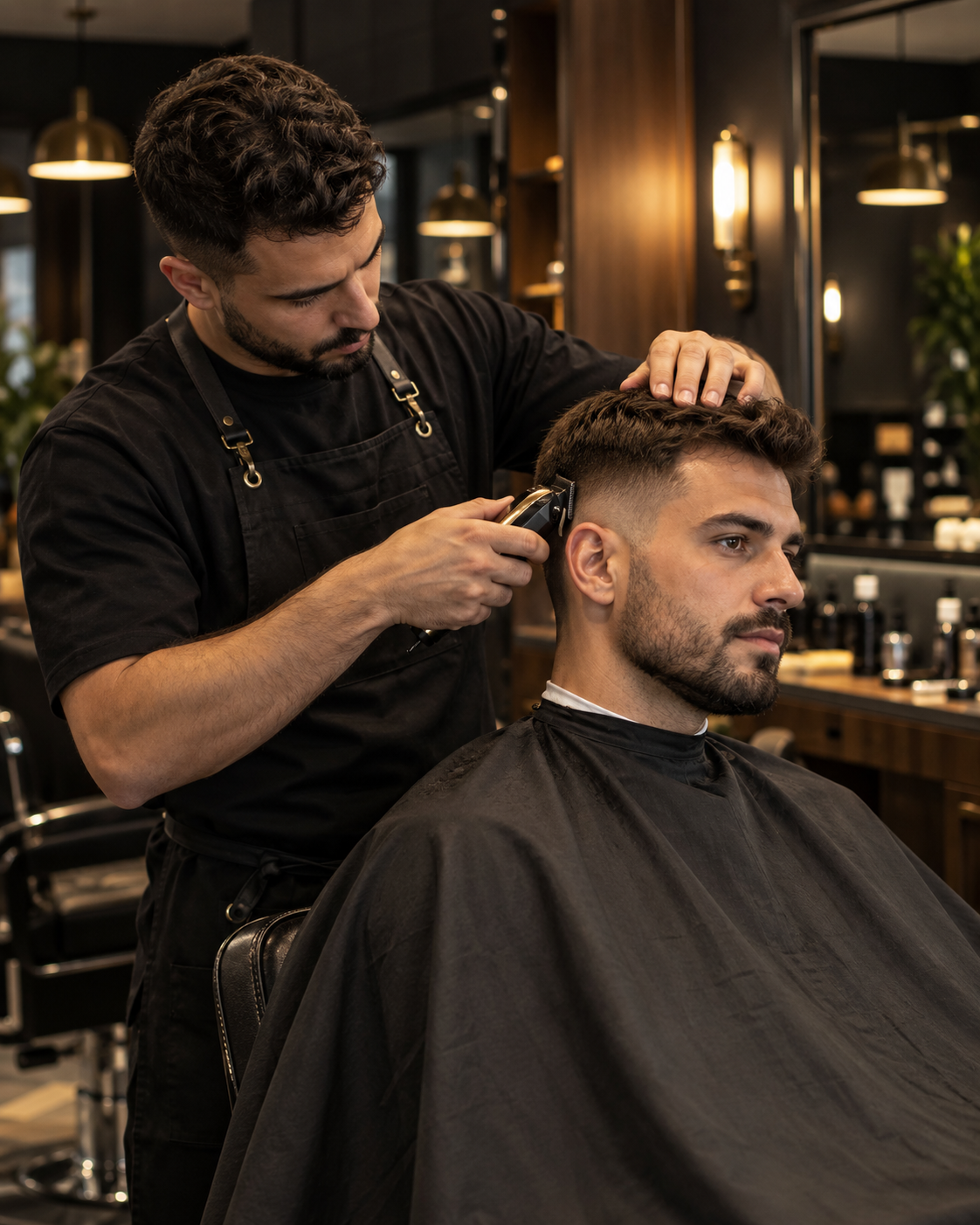 Barbeiro a realizar um corte de cabelo